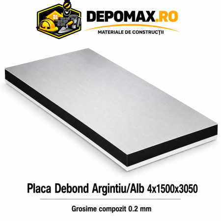 Placa BOND argintiu/alb 4mm, 1500x3050mm, aluminiu 0.2mm